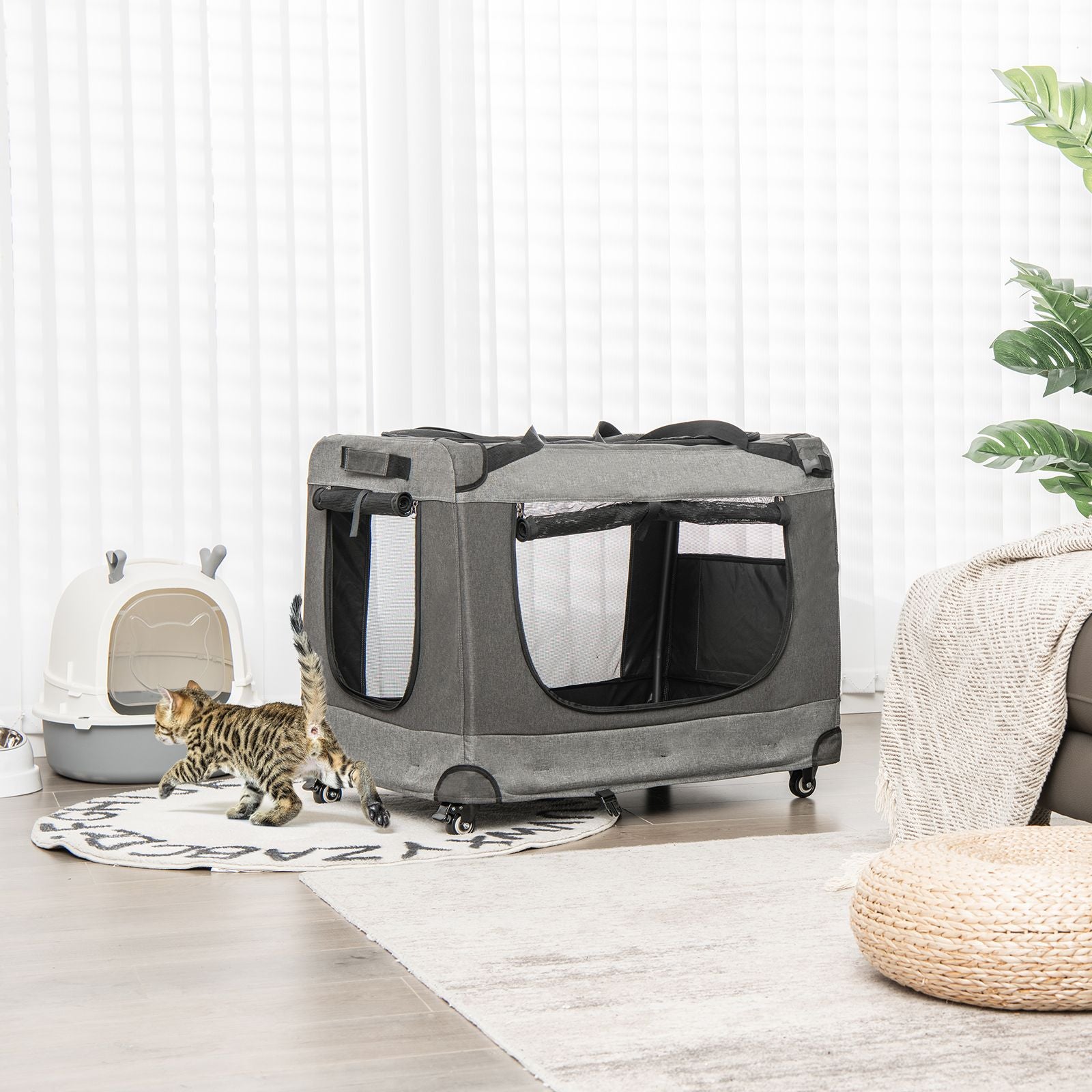 3-Door Folding Cat Carrier with Wheels and Removable Mat – Exclusive, Spacious, and Convenient Pet Transport