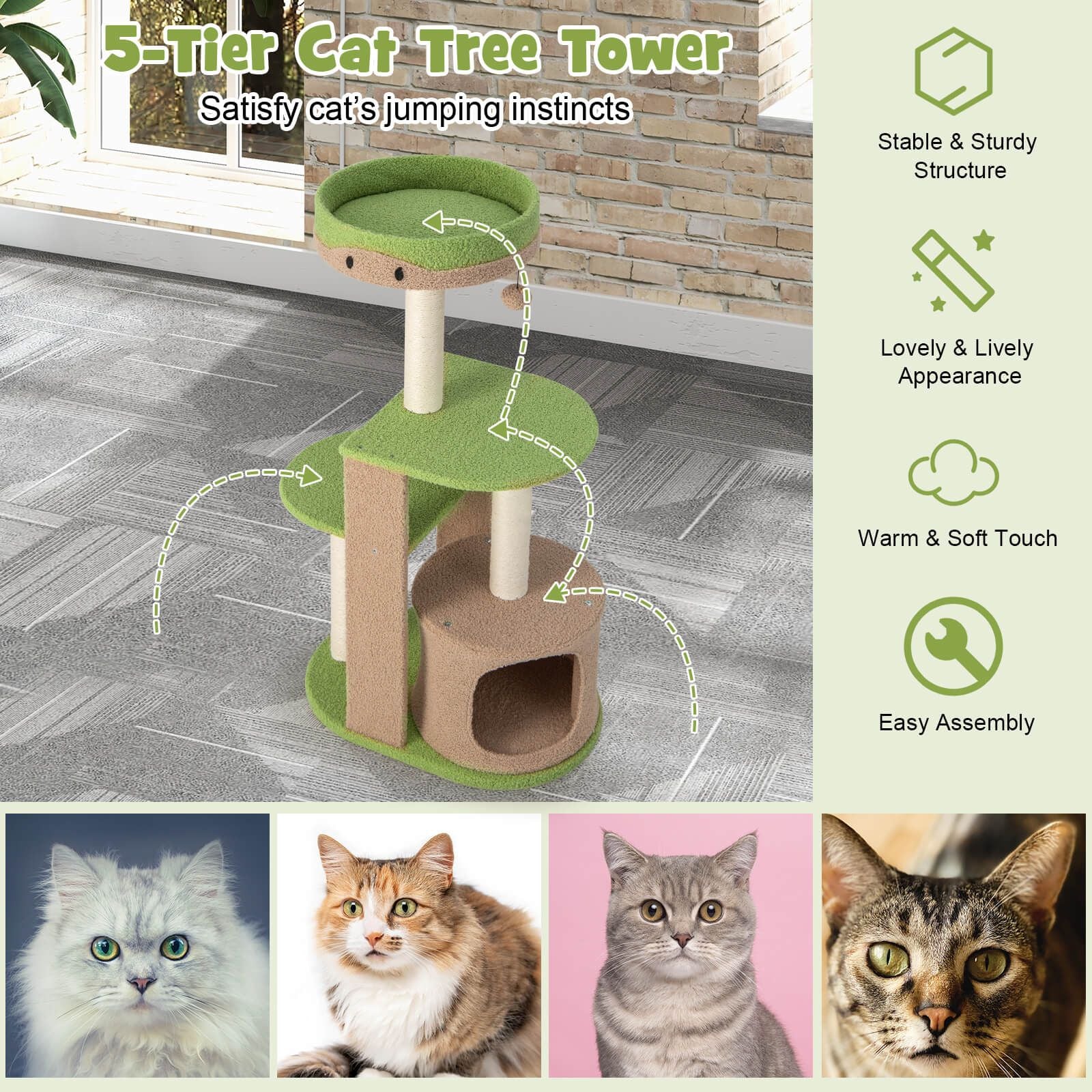 111 Cm Multi-Level Cat Tree with Condo and Plush Perch