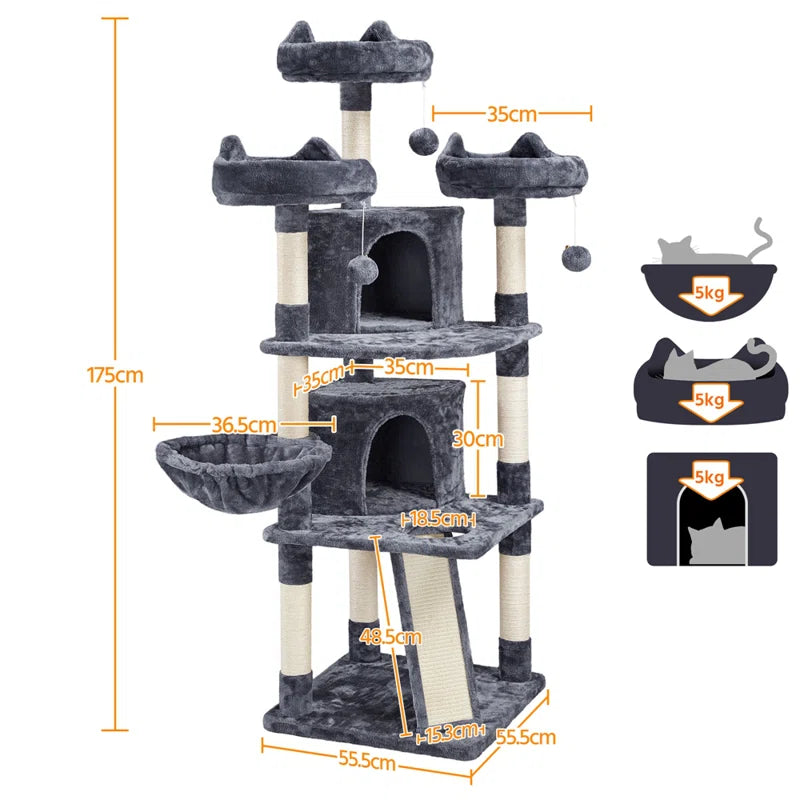 Cat Tree 175 cm: Exclusive Luxury Tower for Cat Lounging and Play