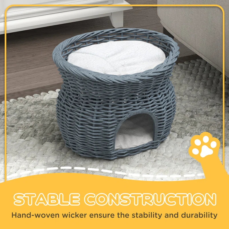 Wicker Cat Bed by PawHut – Stylish 2-Tier Rest and Play Haven for Cats